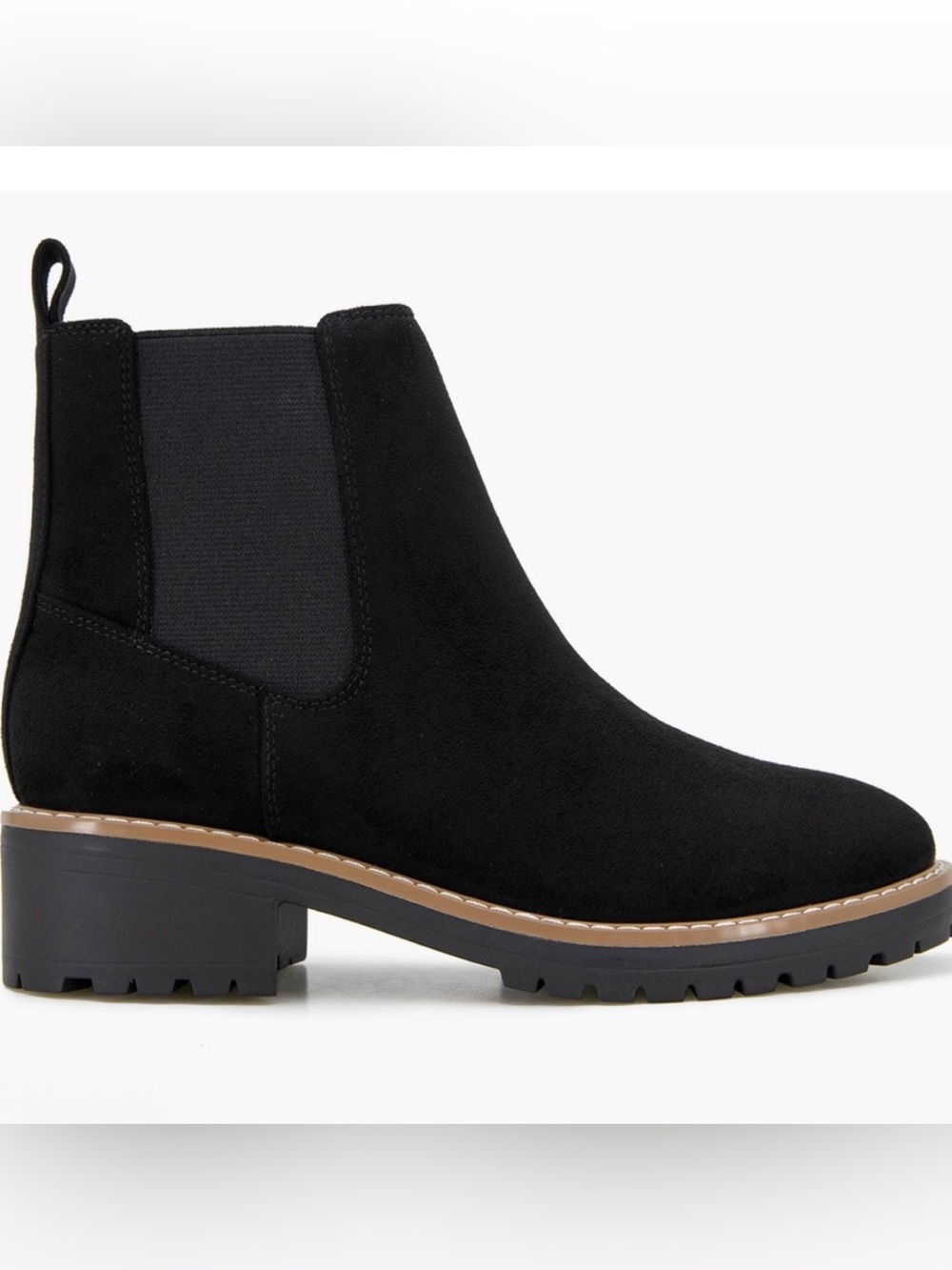 Kensie Black Suede “Kayla”  Classic Chelsea Lug Ankle Booties